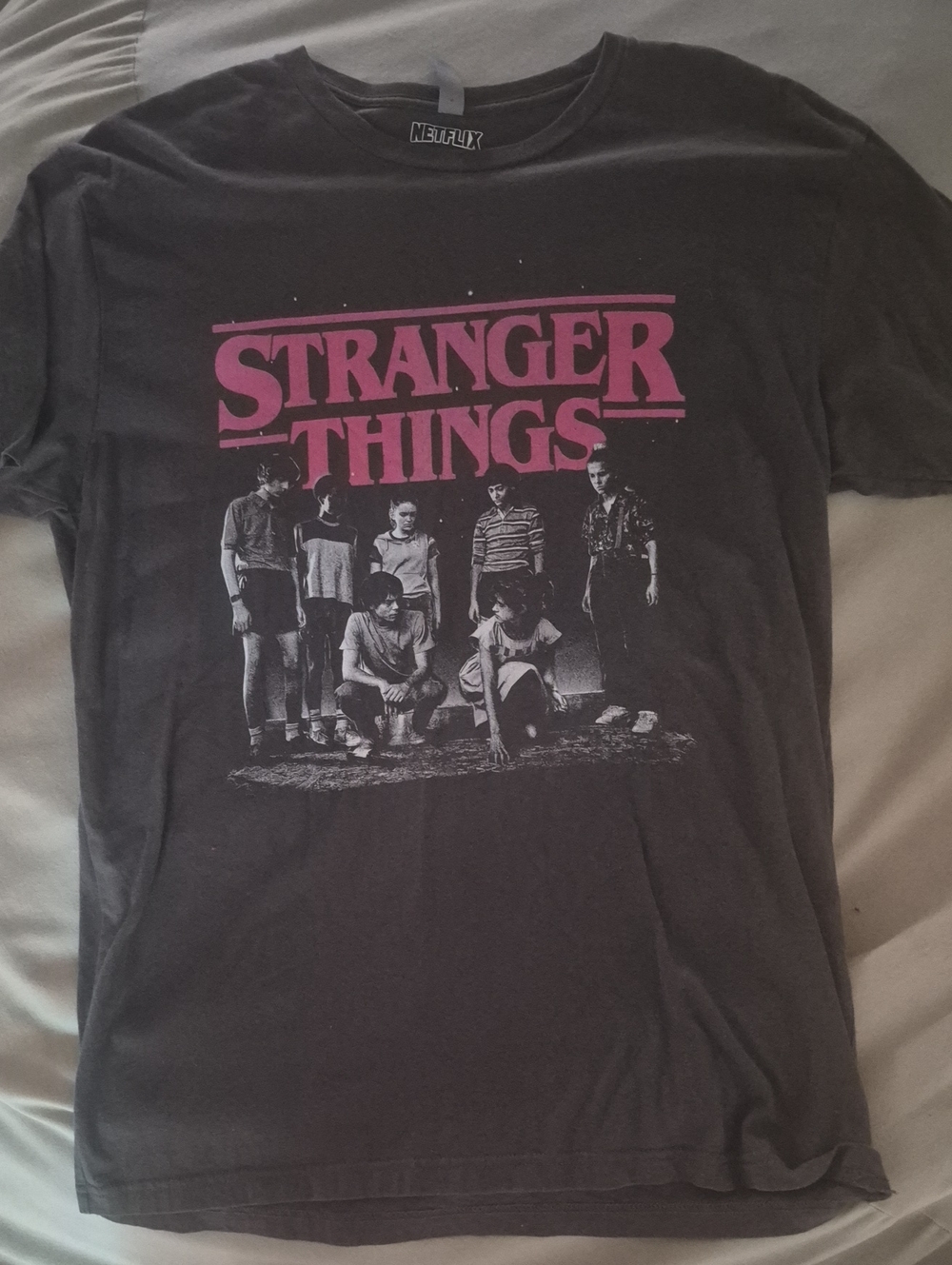 Netflix Stranger Things Kids Tee - Black with Pink Logo